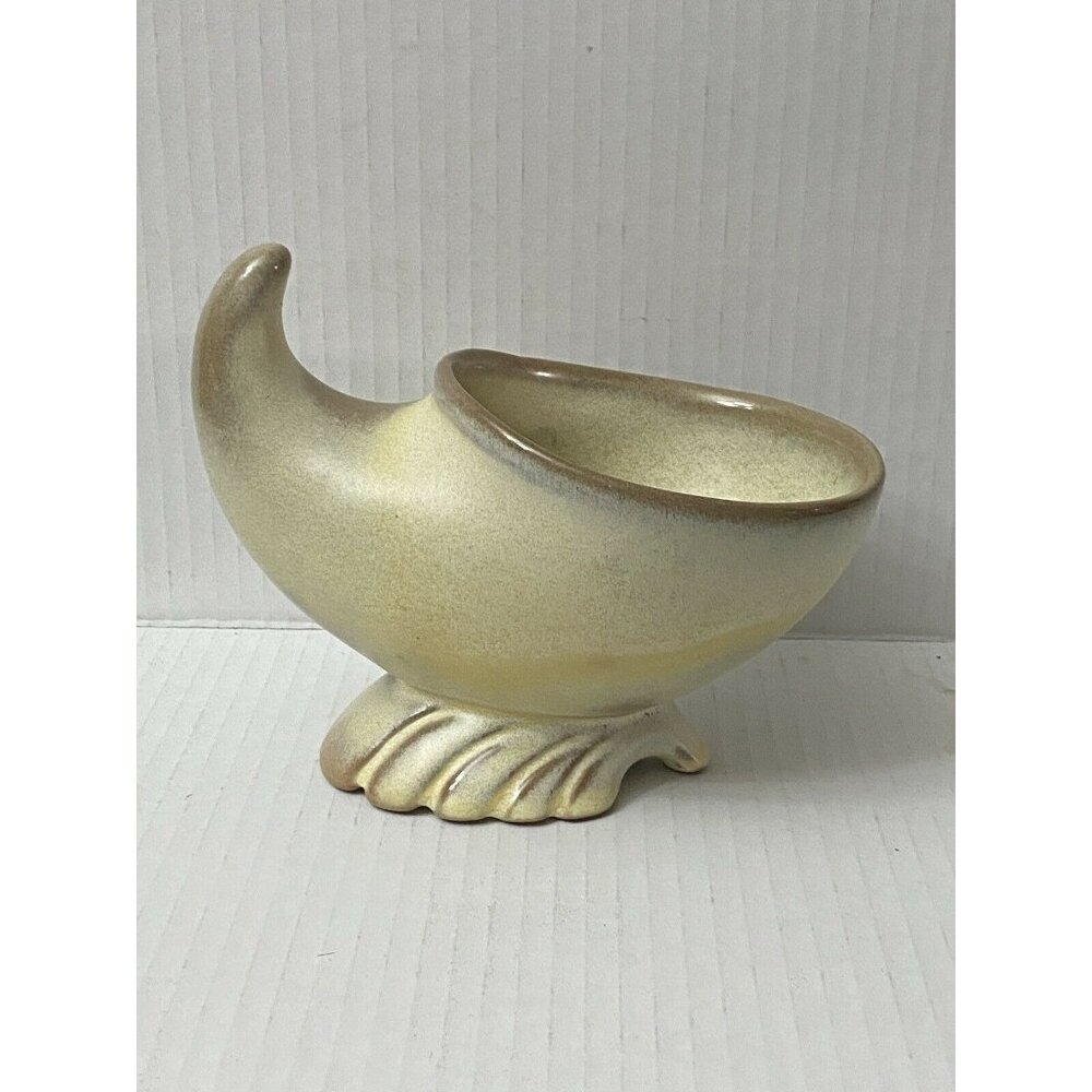 Frankoma‎ Pottery #57 S Cream & Brown Cornucopia Planter 1960's